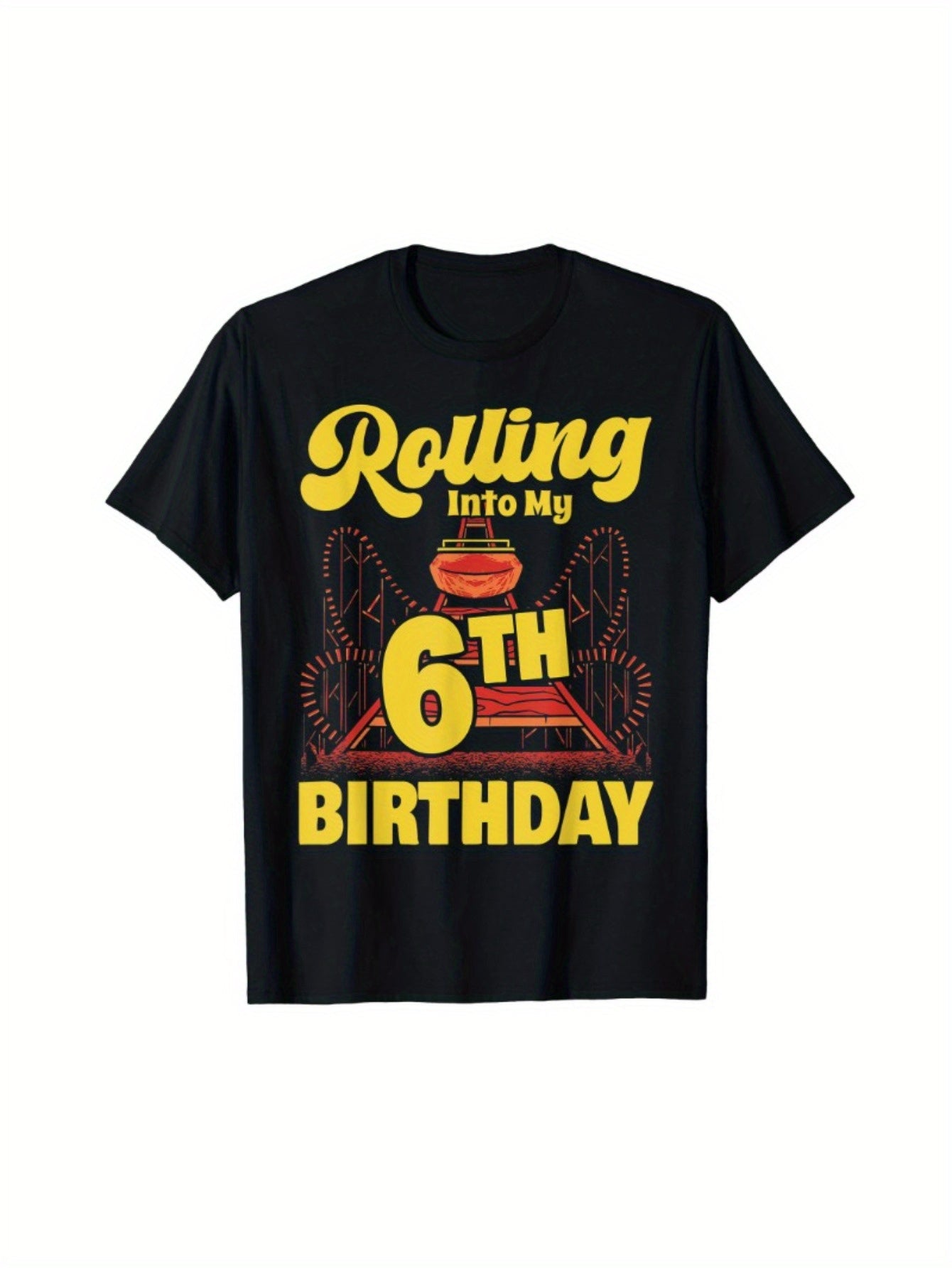 Roll into my 6th birthday amusement park roller coaster t-shirt