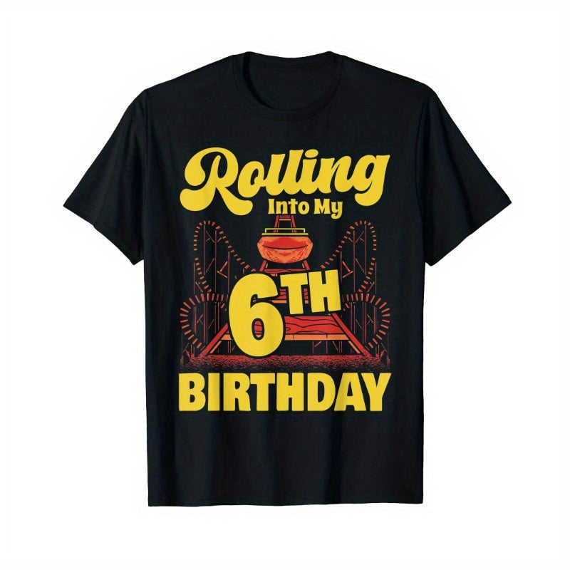 Roll into my 6th birthday amusement park roller coaster t-shirt