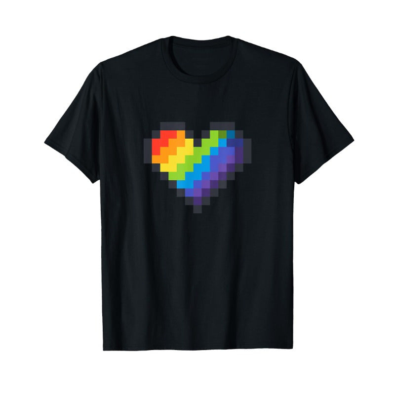 Gaymer LGBT Vintage Pride Gay Gamer Rainbow Pixel Heart T-Shirt