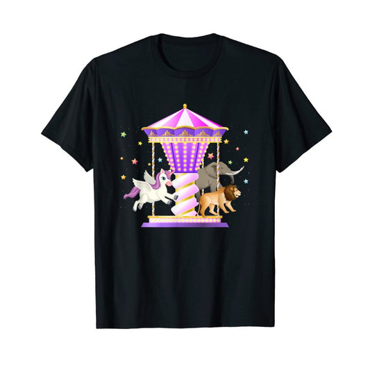 Circus Carousel Unicorn Lion Elephant Amusement Park T-shirt