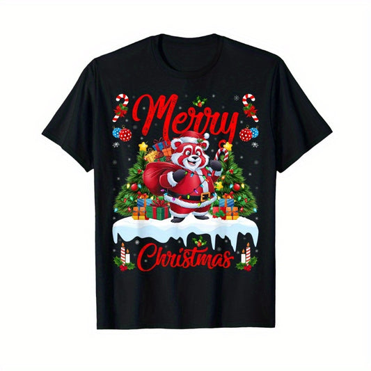 Red Panda Christmas Tree Lights Santa Claus Red Panda Christmas Christmas Day Event Party Men's T-Shirt